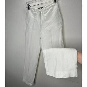 Kate Hill Petit White Linen High-Rise Flat Front Side Pockets Dress Pants 2P
